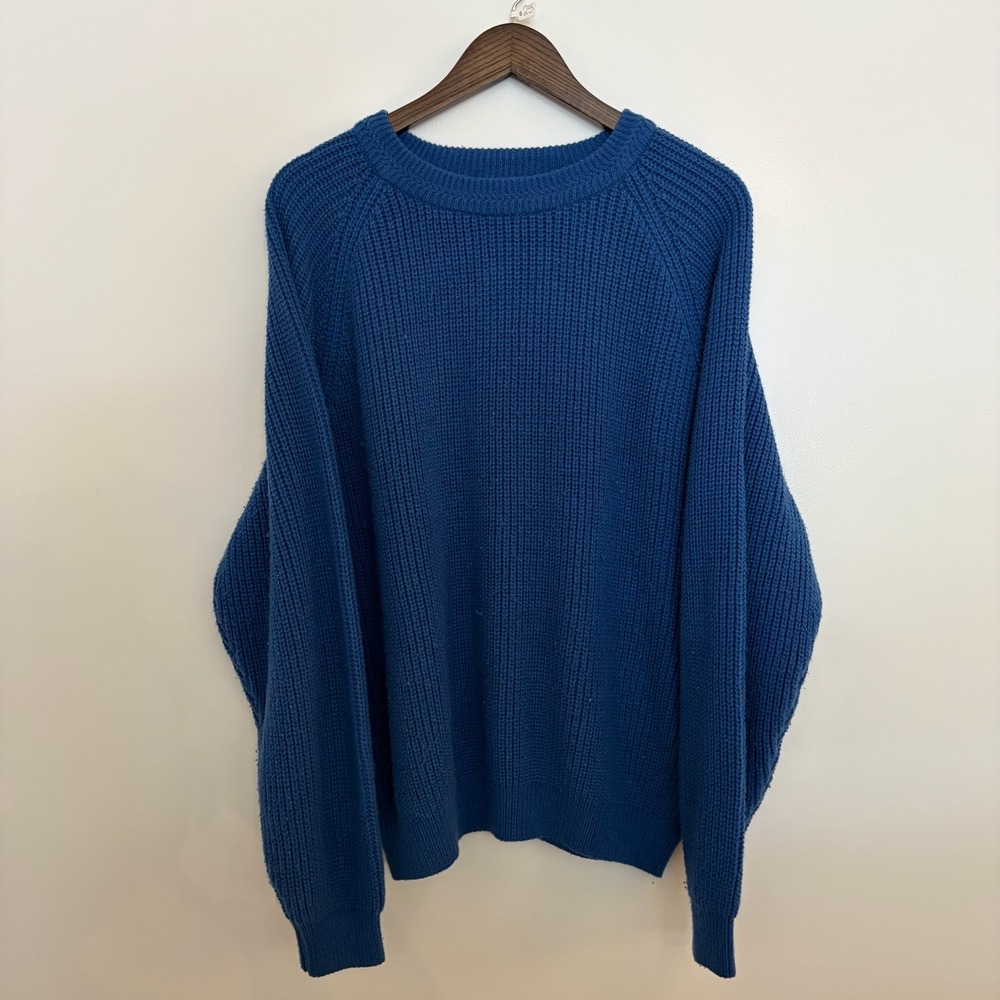 Wentworth Mens XL Blue Shaker Knit Crewneck Sweater Acrylic Raglan Long Sleeve